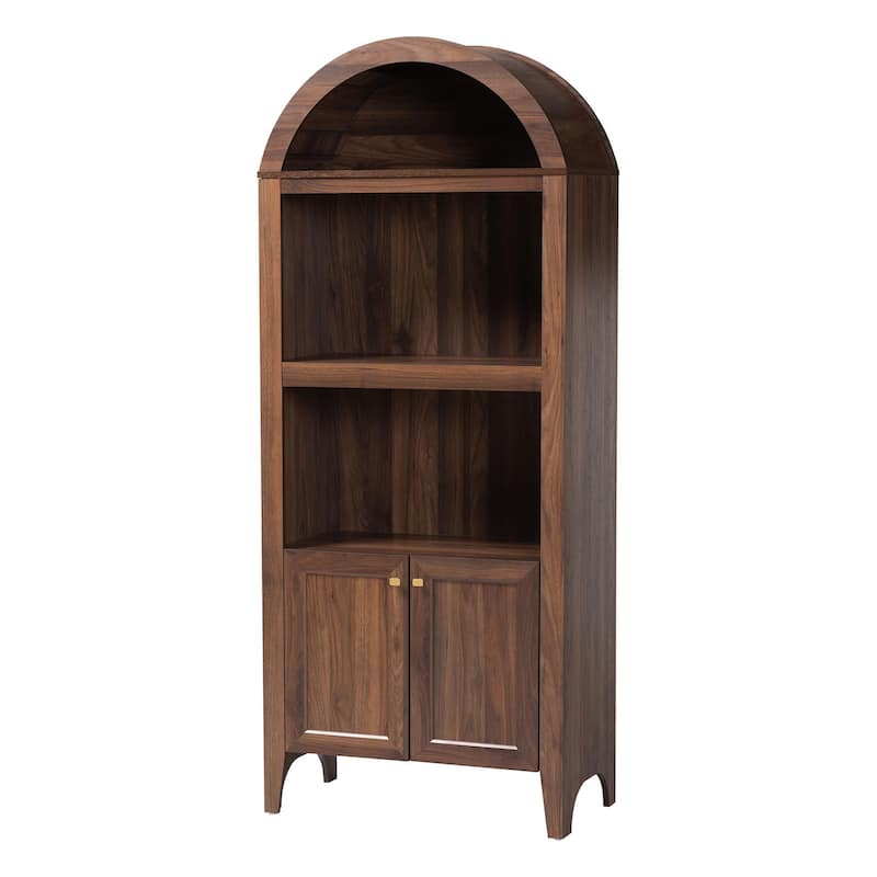 Hayes Wood Cabinet with Arch Top - Mid-Century Modern Display Piece with Soft-Close Doors for Living Room or Hallway - Walnut Brown