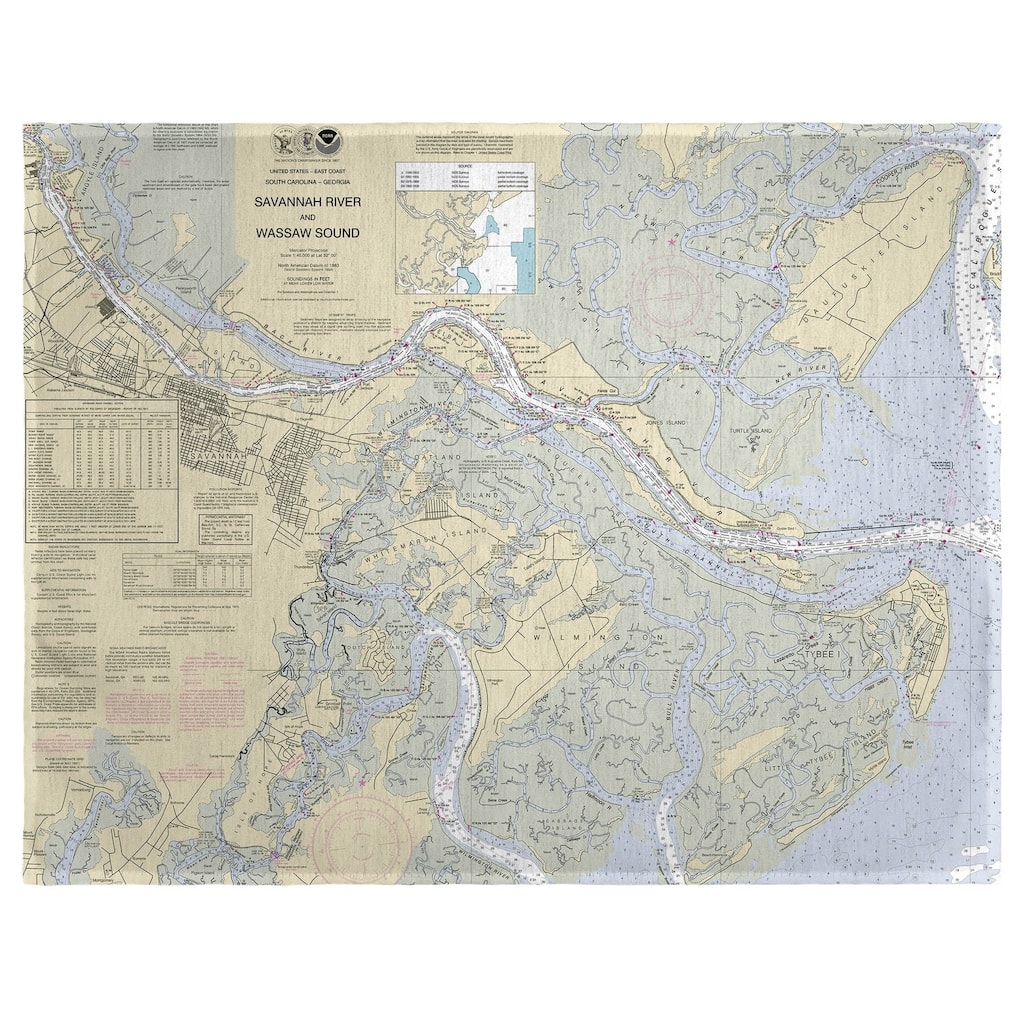 Savannah River and Wassaw Sound, GA Nautical Map Place Mat Set of 4