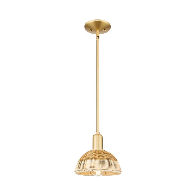 Innovations Lighting Downtown Urban - Natural Ballston Dome - 1 Light 8" Stem Hung Mini Pendant with Basketweave Shade
