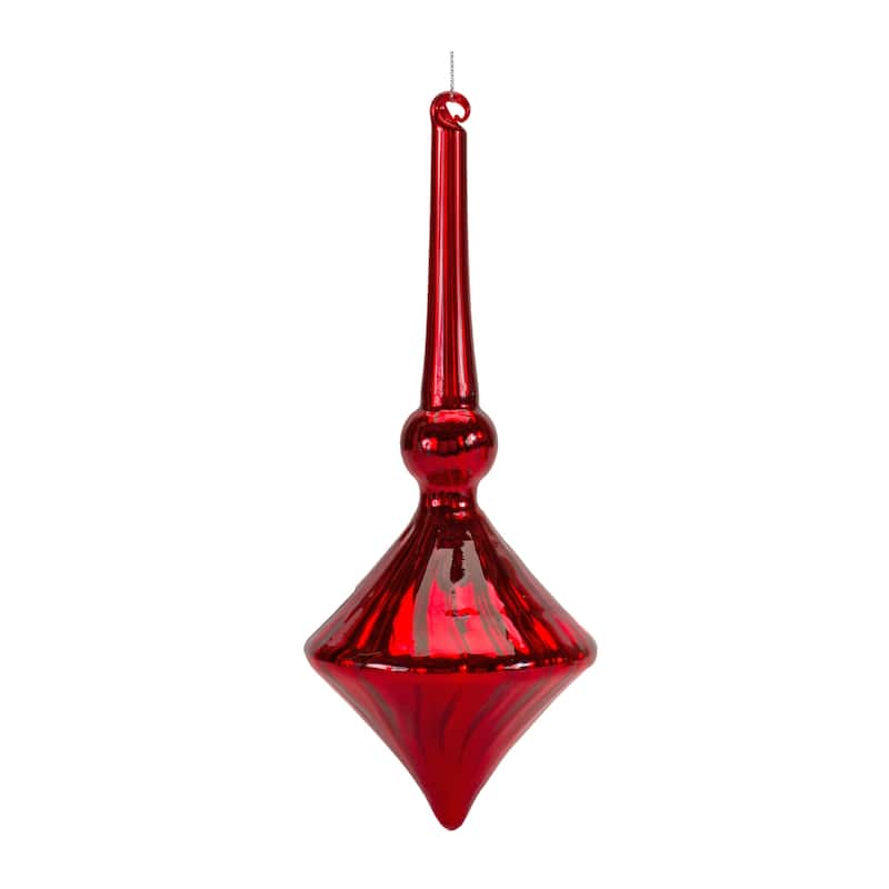 Shiny Finial Drop Glass Christmas Ornaments - 10.5" - Red - Set of 12