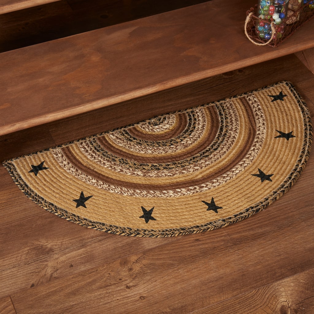Kettle Grove Jute Rug Half Circle Stencil Stars w/ Pad 16.5x33 - 16.5" x 33"