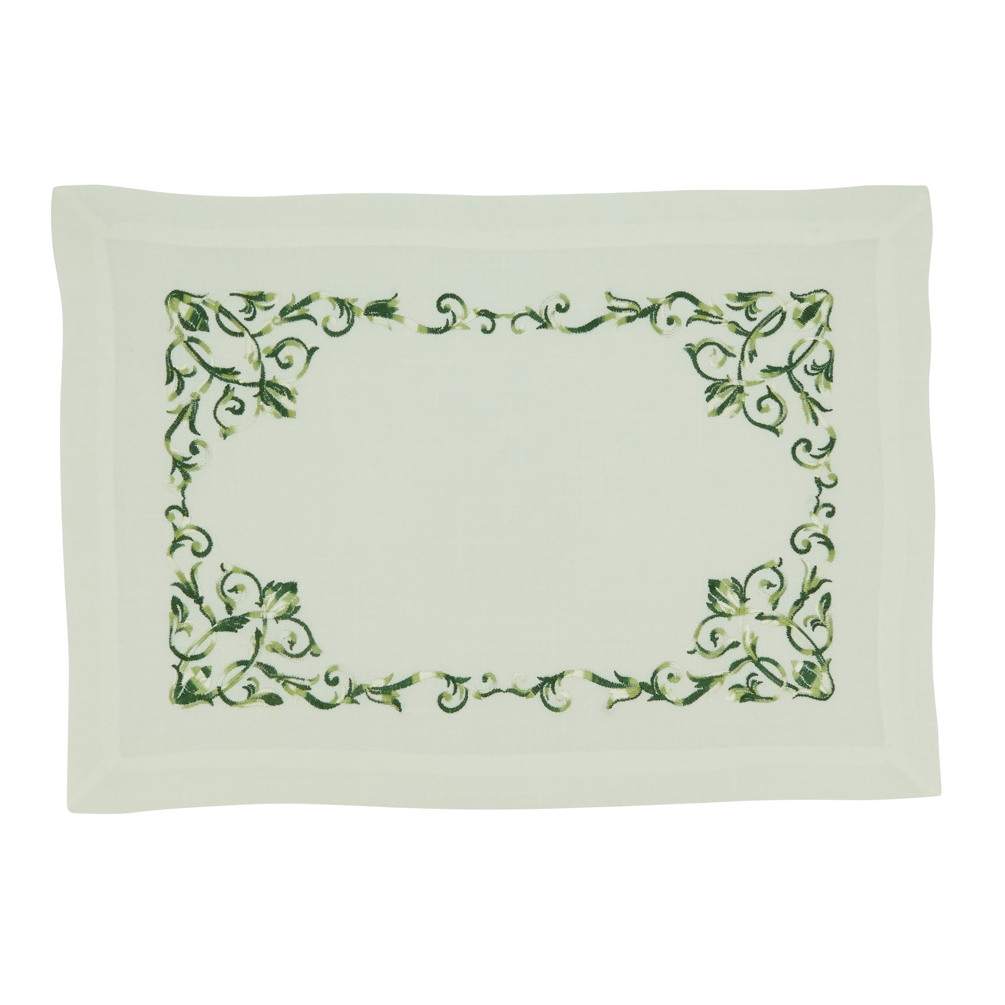 Embroidered Floral Design Scroll Table Mats (Set of 4) - 14"x20"