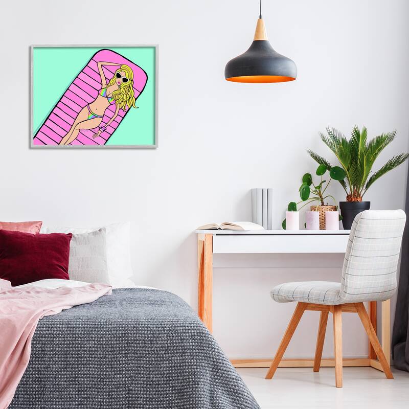 Stupell Trendy Girl on Pool Float Framed Giclee Art Design By Katie Conley