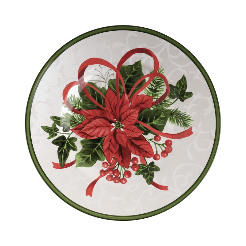 222 Fifth Holiday Festivities 12-Piece Porcelain Dinnerware Set for 4, White/Red Dish Set