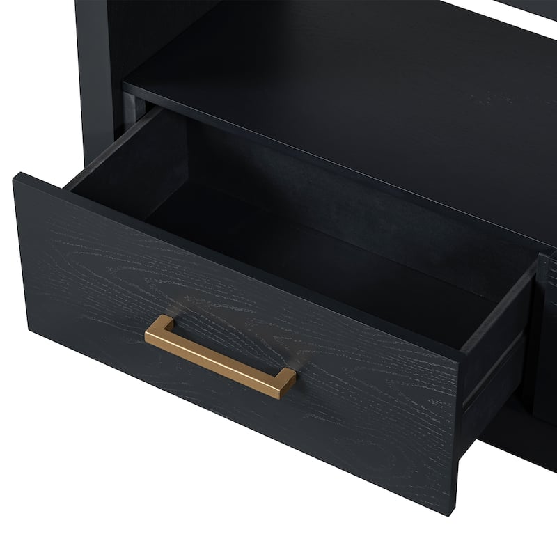 74" Wood TV Stand Wide Top Media Console Table w/ 3 Drawers, Metal Handles, Classic Entertainment Center for Living Room