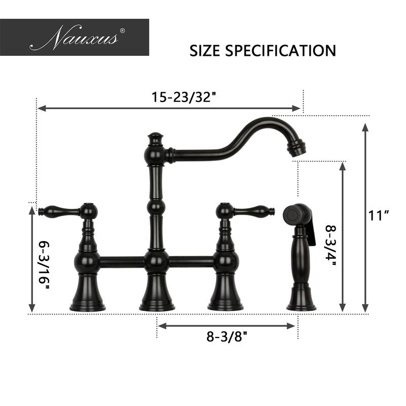 Two-Handles Bridge Kitchen Faucet with Side Sprayer