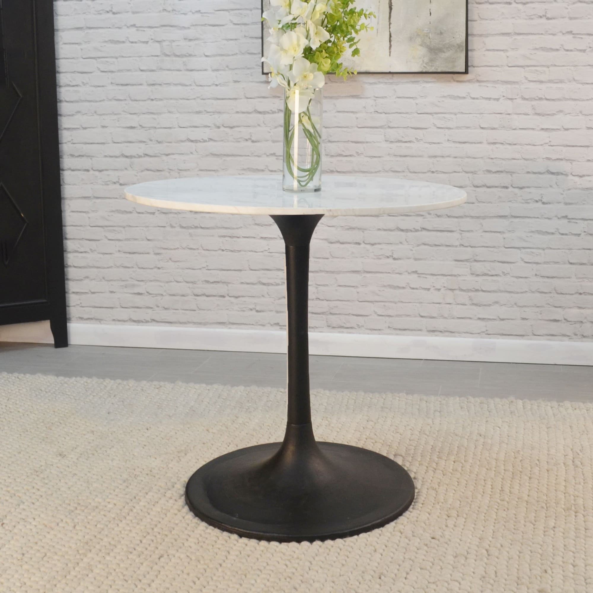 Marble Round Top Pedestal Dining Table - 30" - White and Black