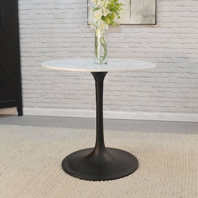 Marble Round Top Pedestal Dining Table - 30" - White and Black