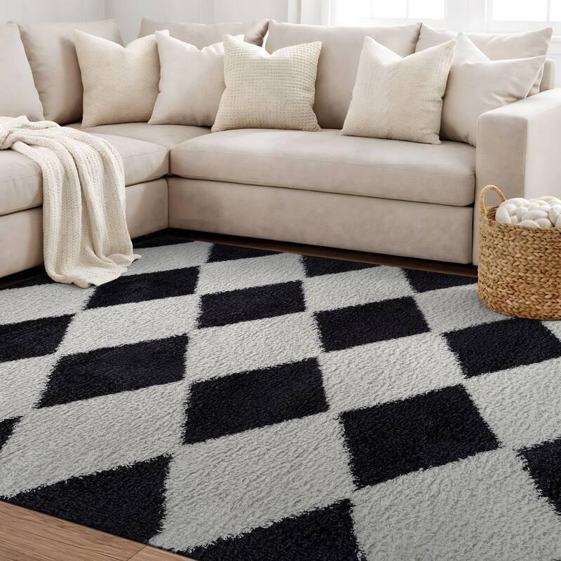 Diamond Wave Shag Rug - Cozy Feel for Living Room, Bedroom, or Entryway - Anthracite Dark Gray - Medium Pile