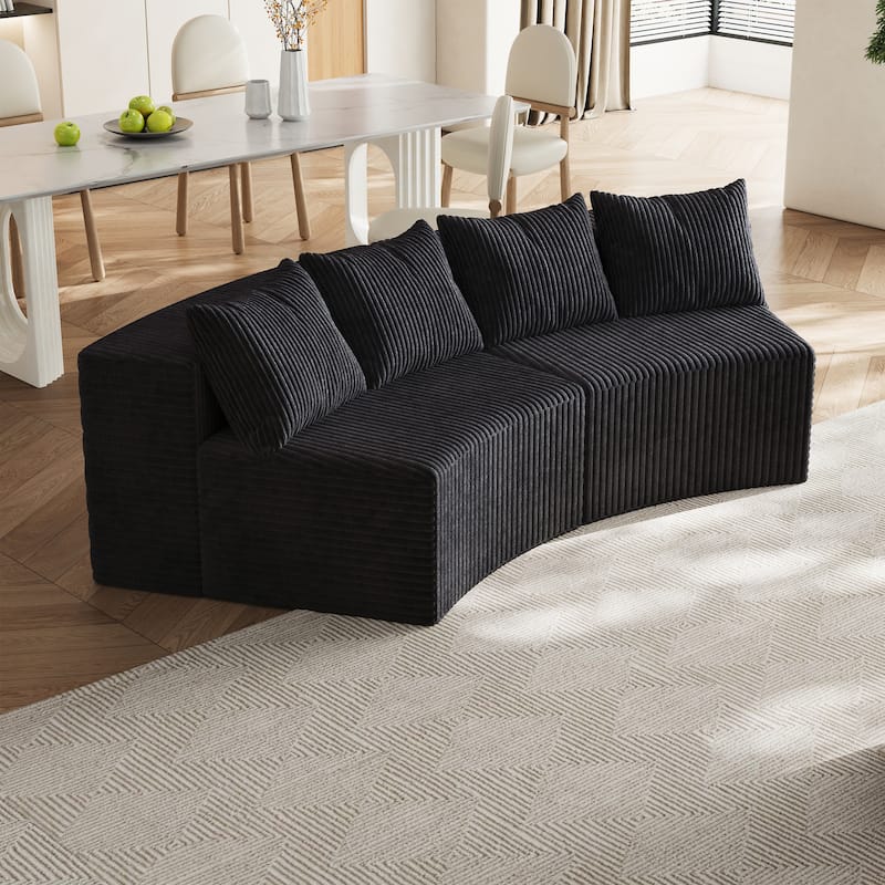 Roomfitters Modular Curved Sectional Sofa, 2-Piece Corduroy Semi-Circular Couch with Pillows