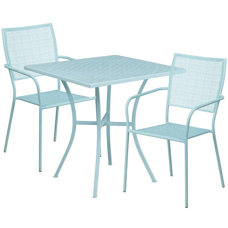28'' Square Indoor-Outdoor Steel Patio Table Set with 2 Square Back Chairs