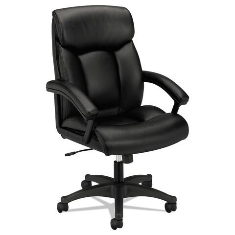 HON HVL151 Executive High-Back Leather Chair, Supports Up to 250 lb, 17.75" to 21.5" Seat Height, Black