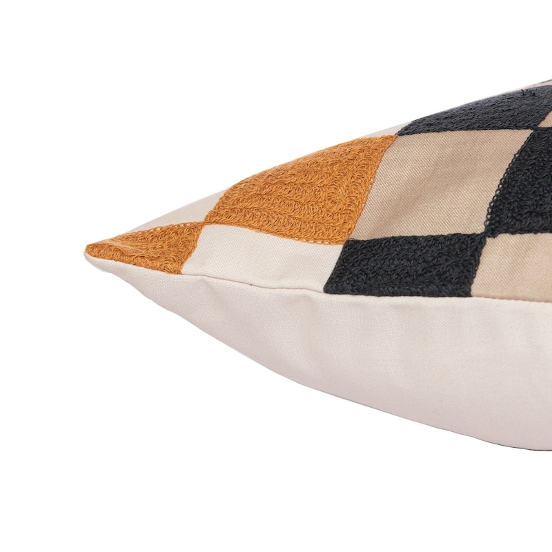 HomeRoots 20" Navy Blue Check Throw Pillow With Embroidery