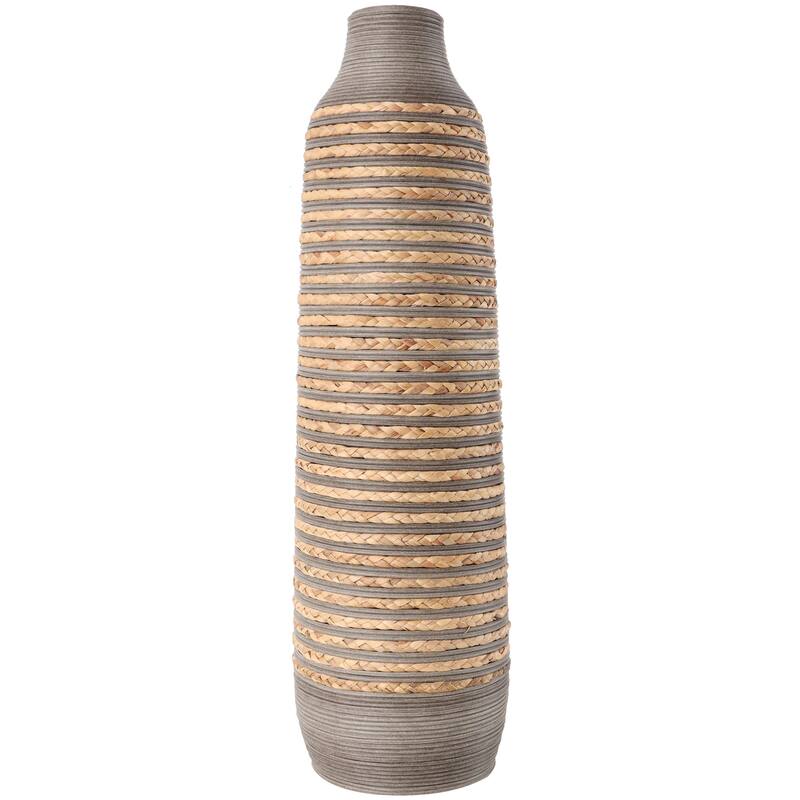 Brown Seagrass Handmade Braided Decorative Vase with Layered Gray Paneling