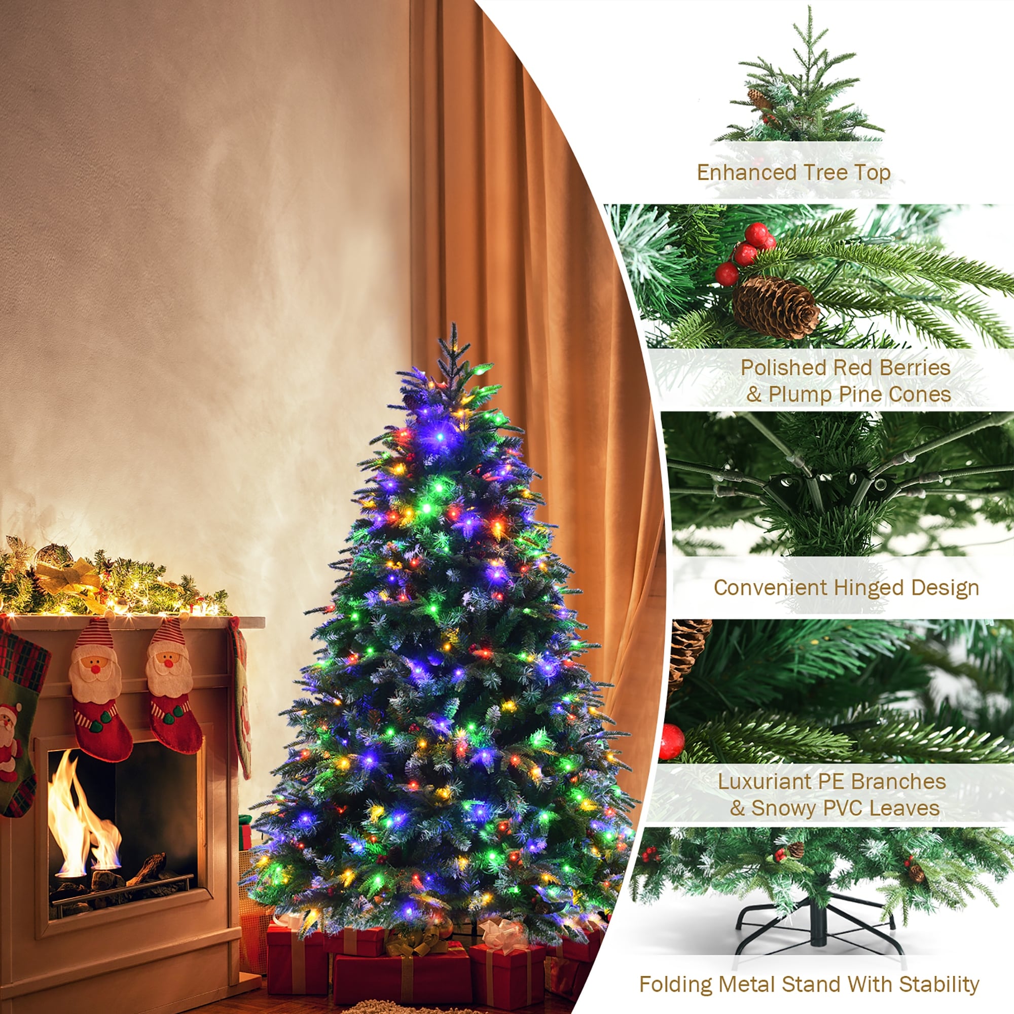 Snowy PreLit Hinged Artificial Christmas Tree with Realistic Look  -image