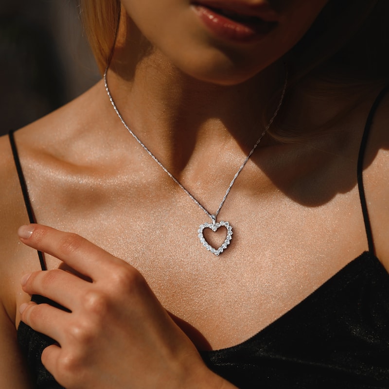 2ct TDW Lab-Grown Diamond Open Heart Pendant with Chain in 14k White Gold - 17in