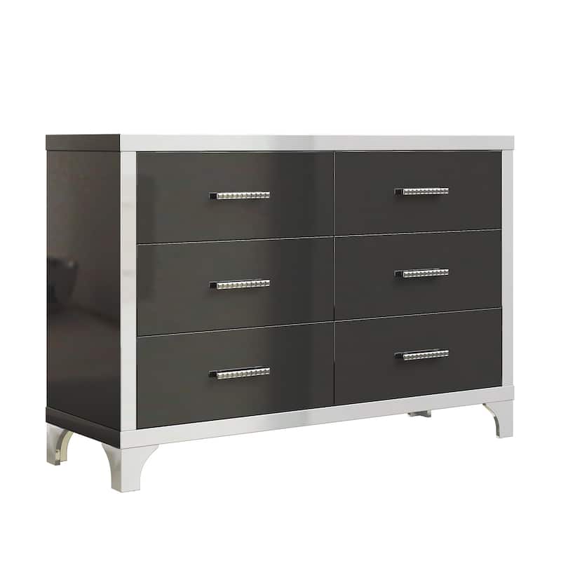 Elegant High Gloss 6 Drawers Dresser With Metal Handle