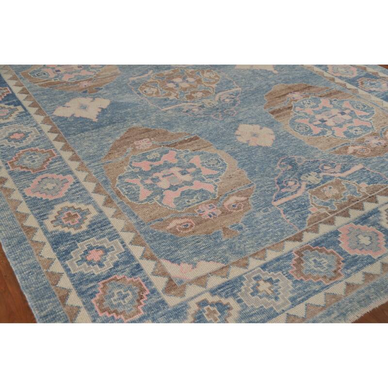 Hand Knotted Oriental 100% Wool Carpet Transitional All-Over Navy Blue & Blues Oushak Area Rug - 9' 11'' X 8' 4''
