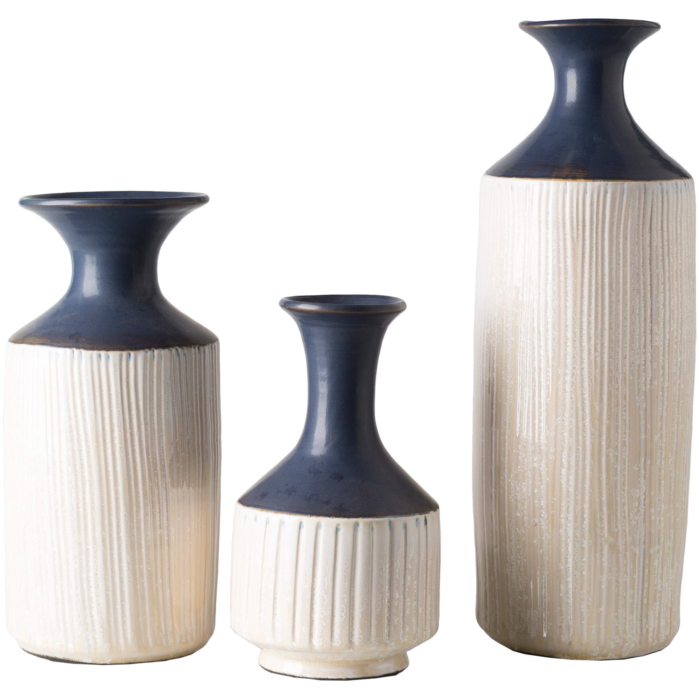 Shop Set Of 3 White And Indigo Blue Decorative Vases 16 5
