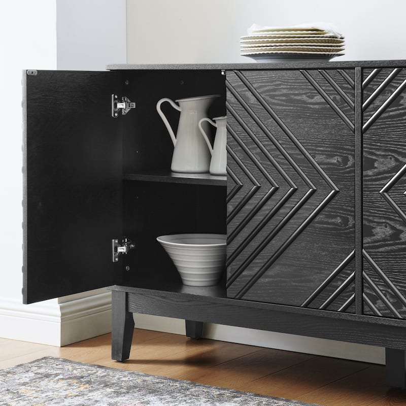 Buffet Cabinet with Storage, Farmhouse Fluted Sideboard with Geometric Pattern & Adjustable Shelves