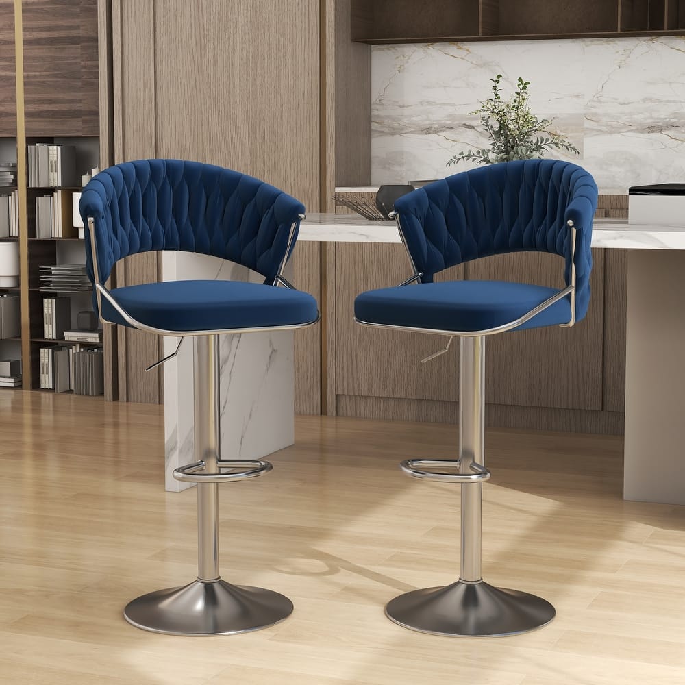 Set of 2 Modern Velvet Adjustable Bar Stools with Backs