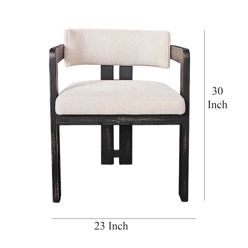 Lasy Accent Dining Side Chair, White Fabric, Black Solid Wood