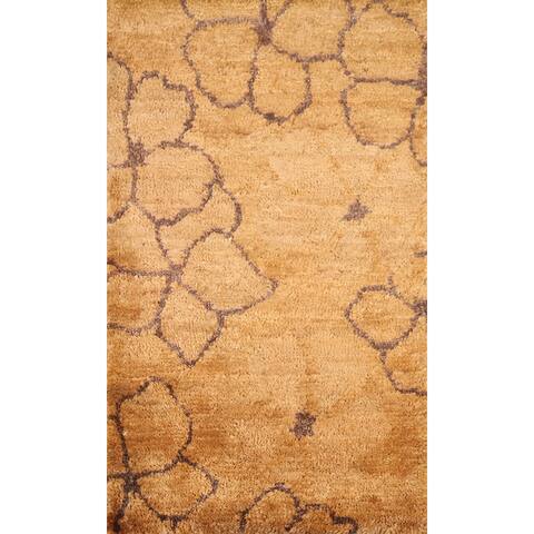 Floral Gold Contemporary Area Rug Hand-knotted Jute Carpet - 3'0"x 5'1"