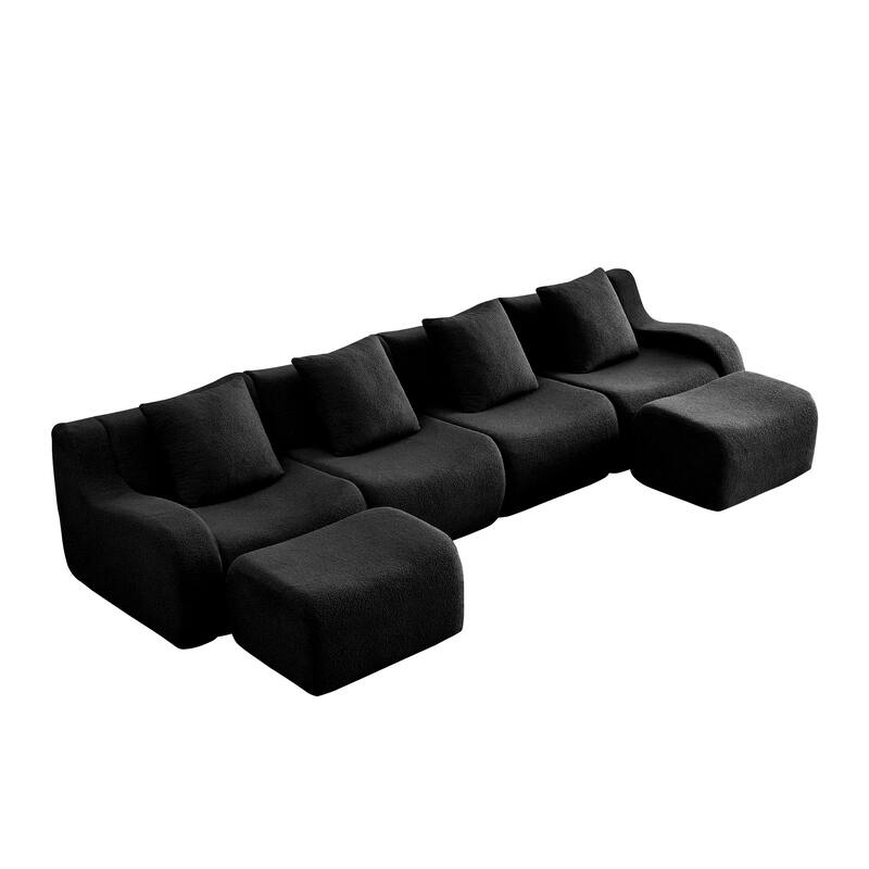 Anmytek Modern Comfortable U-Shaped Boneless Teddy Fabric Sofa - No Assembly Required Full Compression Vacuum Package