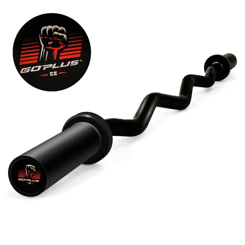 Goplus 48''Phosphate Steel Olympic EZ Curl Bar 28mm Grip Home Gym - Black
