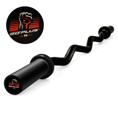 Goplus 48''Phosphate Steel Olympic EZ Curl Bar 28mm Grip Home Gym