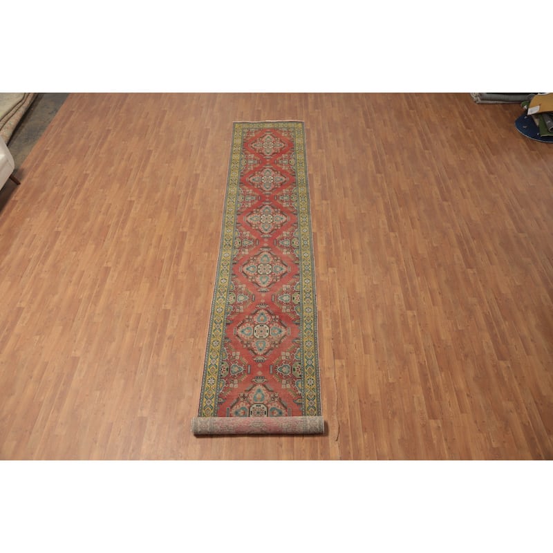 Hand Knotted Oriental 100% Wool Carpet Traditional Geometric Oranges & Rust Tabriz Runner Rug - 16' 2'' X 3' 1''