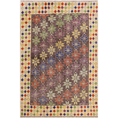 Contemporary Balochi Floyd Gray/Beige Hand Knotted Wool Rug - 4'11'' x 6'5''