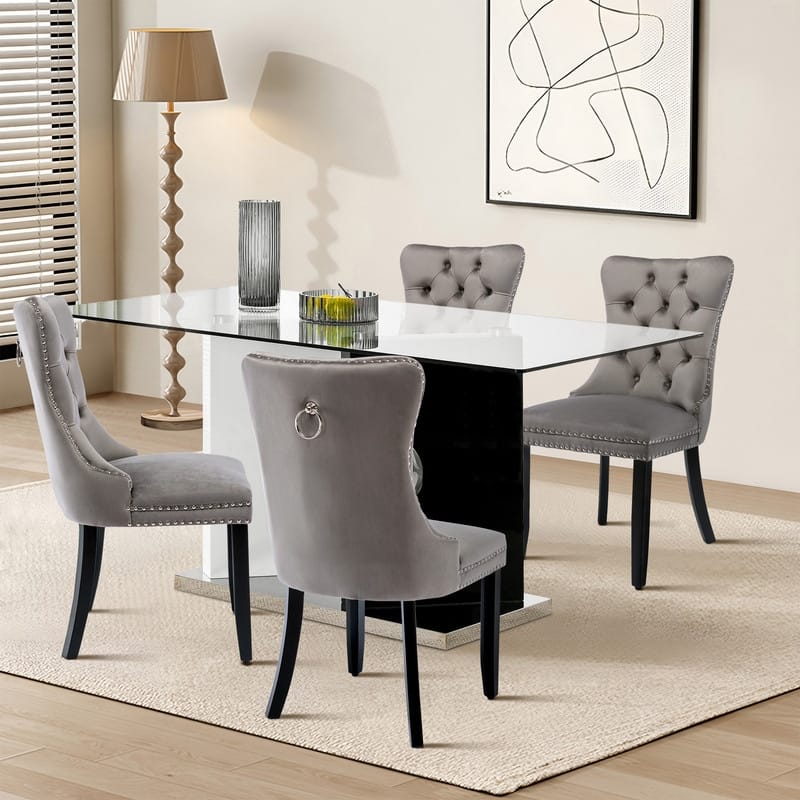 Solid Wood Velvet Upholstered Dining Chair Set of 2