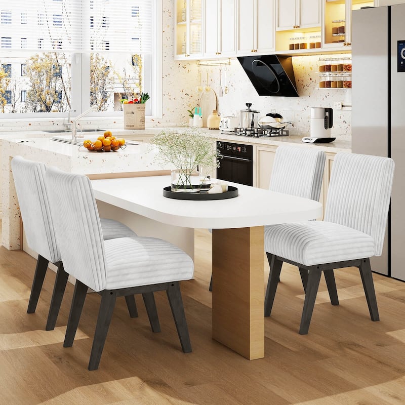 Costway Dining Chairs Set of 2/4 with Padded Seat, Rubber Wood Legs & - White + Gray