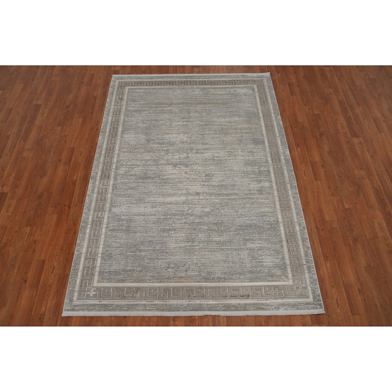 Machine Made Oriental Polyester Carpet Abstract Greys & Charcoal Distressed Area Rug - 7' 5'' X 5' 2''