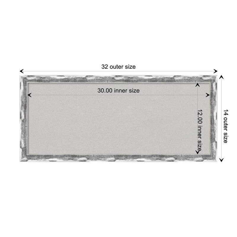 Scratched Wave Chrome Framed Grey Corkboard Bulletin Board - Board Size 30x12