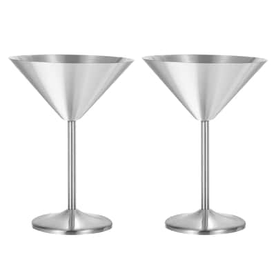 Stainless Steel Martini Cocktail Glasses, 2Pcs 180ml/6 OZ , Silver