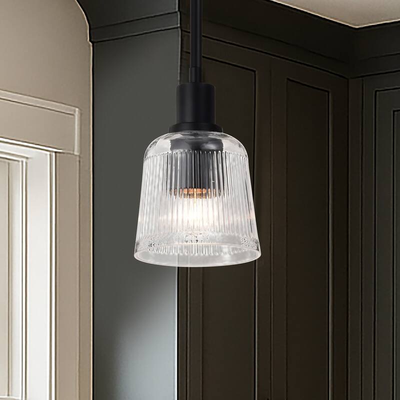 Grayson 1 Light Mini Pendant Matte Black Finish Clear Ribbed Glass - Matte Black