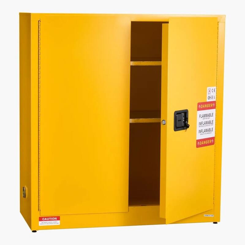29 Gallon Heavy Duty Yellow Fireproof Cabinet for Flammable Liquids with Adjustable Shelves - 43” x 18.1” x 46.4”