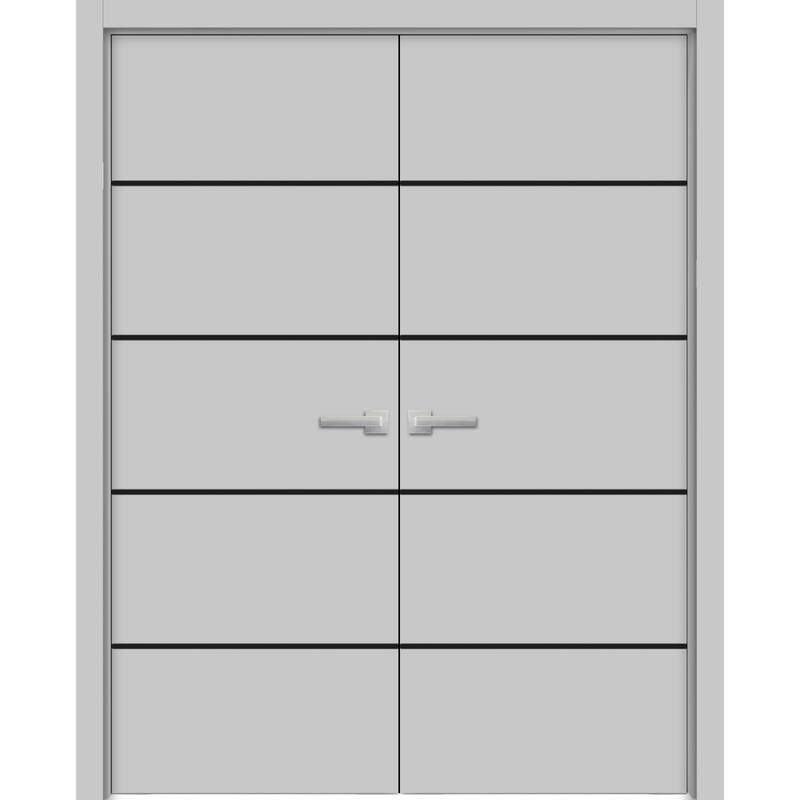 Solid French Double Doors 36 x 80 Planum 0015 Grey Matte with - 56" x 96" ( 2* 28x96)