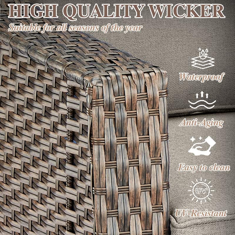 3-Seat Outdoor Rattan Sofa Patio Couch PE Wicker Sofa