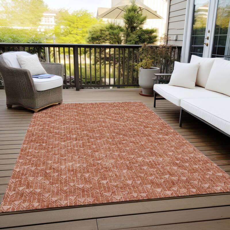 Faz Sleek Geometric Weather Resistant Blended Style Outdoor Rug
