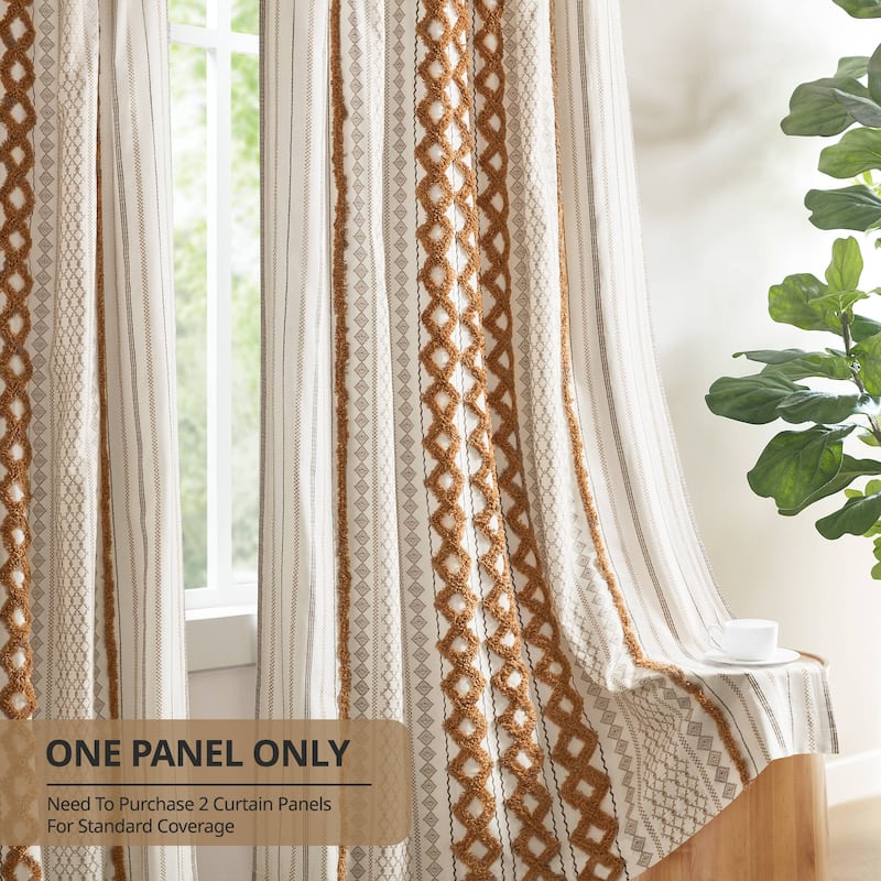 INK+IVY Imani Cotton Printed Single Curtain Panel with Chenille Stripe and Lining