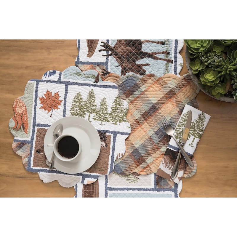Oakley Maple Leaf Acorn Pinecone Black Bear Cabin Pine Trees Scalloped Placemats Set of 6, 13" x 19"