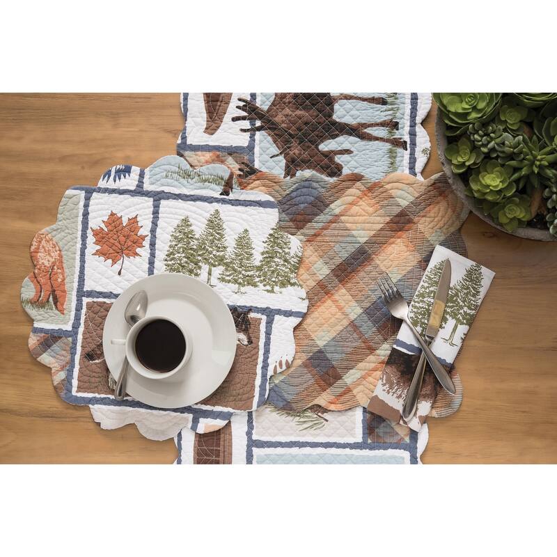 Oakley Maple Leaf Pine Trees Wolf Scalloped Round Tabletop Placemats Set of 6, 17"