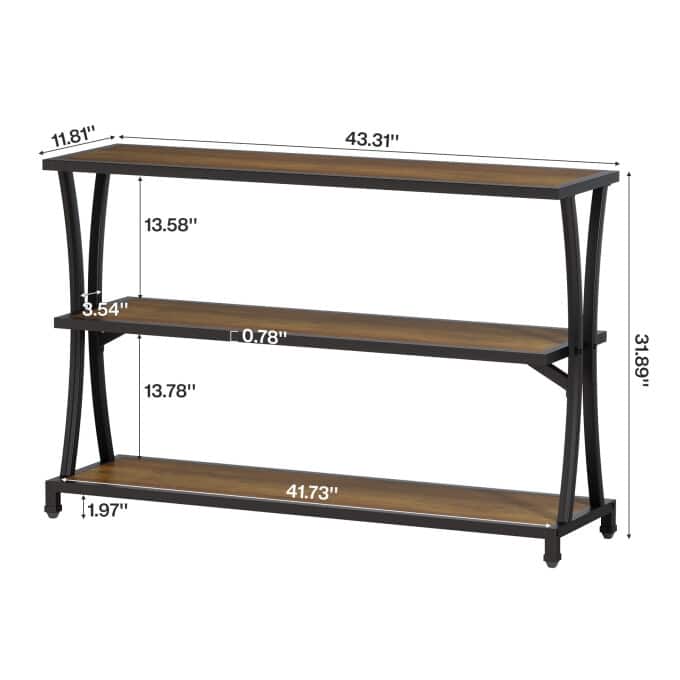 43" Small Console Table, Entryway Table With 3-Tier Storage Shelf