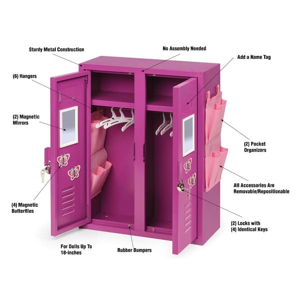 dimension image slide 0 of 2, Badger Basket School Style Doll Locker Playset for 18-inch Dolls