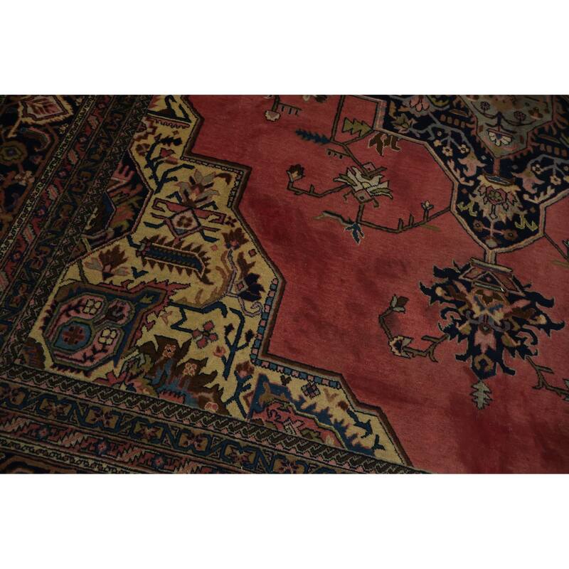 Hand Knotted Oriental 100% Wool Carpet Traditional Medallion Pink Heriz Area Rug - 12' 8'' X 9' 1''