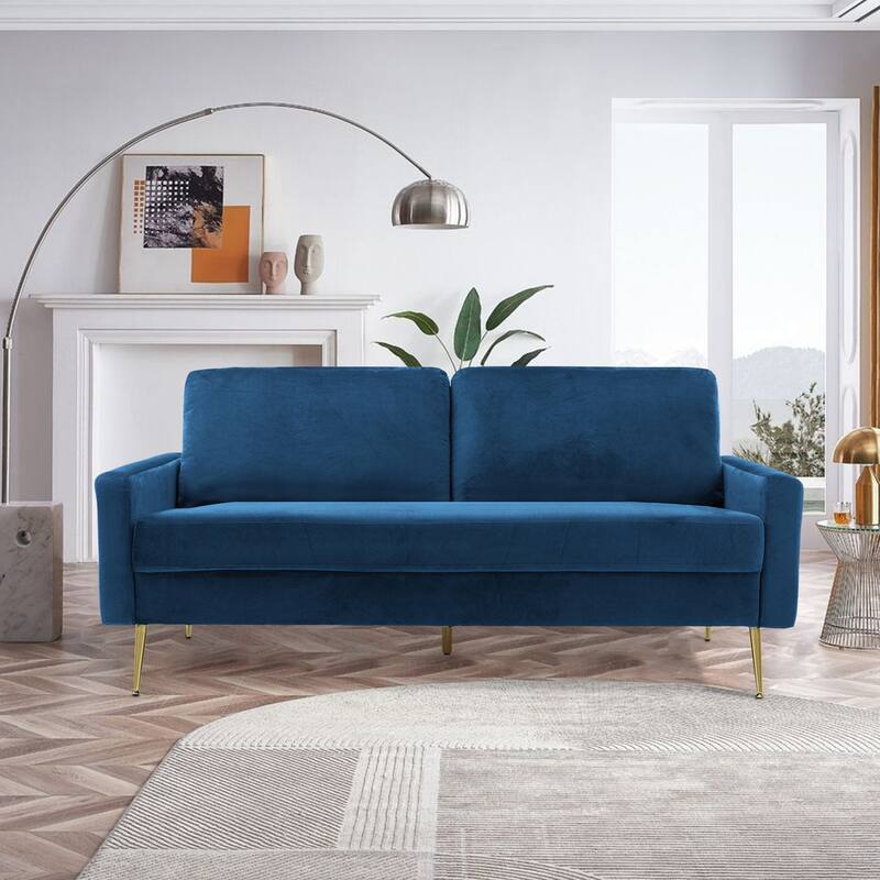 Upholstered Square Arms Fabric Sofa with Pillows - 70W*30L*32.7H - Blue