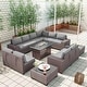 preview thumbnail 120 of 125, Kullavik 13 Pieces Outdoor Patio Furniture Set with Fire Pit Table w/ Wide Armrests